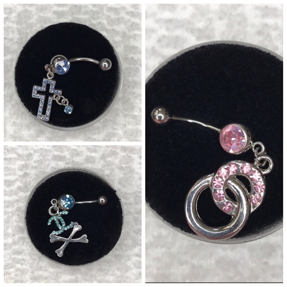 Bundle of 3 Belly Button Stud Rings With Box New